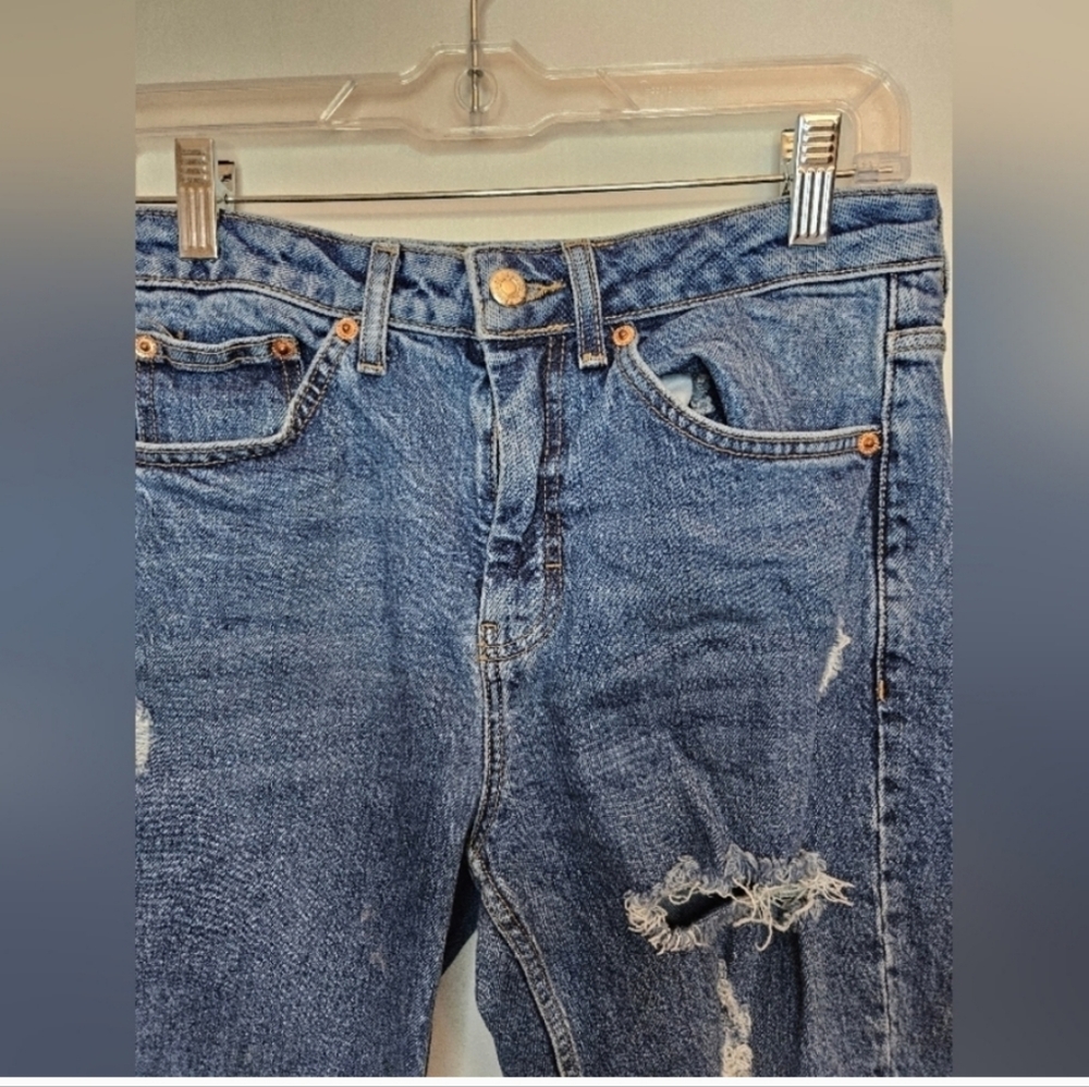 Topshop Cut Off Crops Straight Leg. Ripped. Blue. Size Waist 28 - Picture 5 of 14
